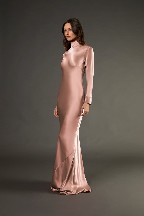 Open back long sleeve gown - blush
