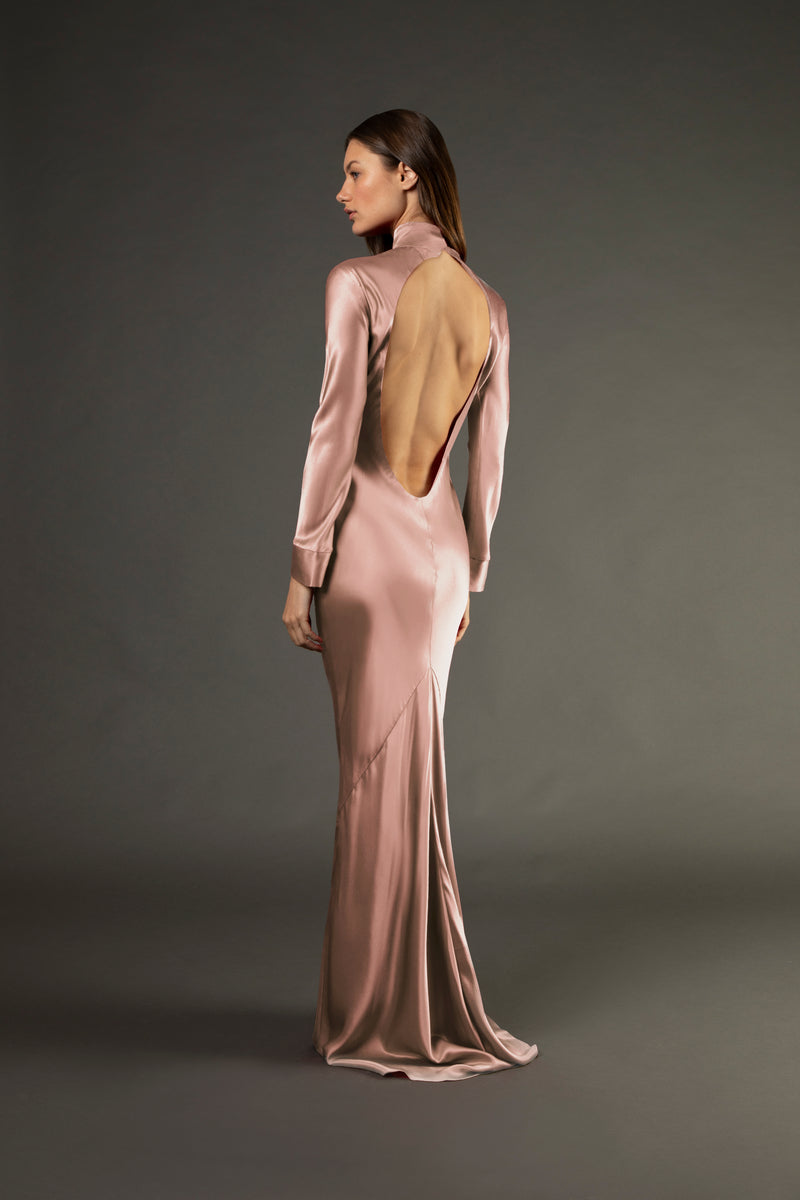Open back long sleeve gown - blush Michelle Mason Open back long sleeve gown - blush Michelle Mason