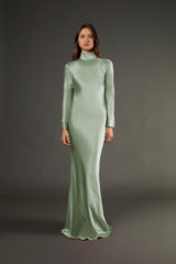 Open back long sleeve gown - sage