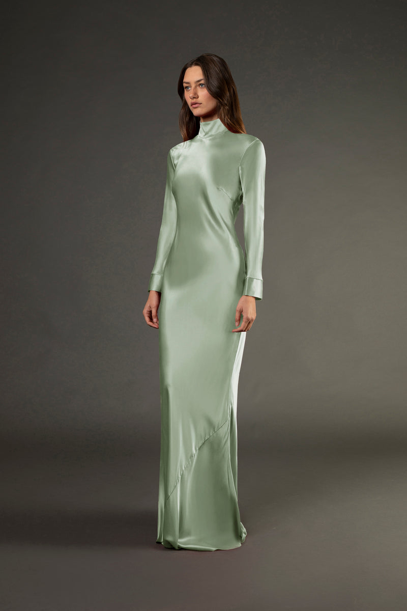 Open back long sleeve gown - sage (preorder)
