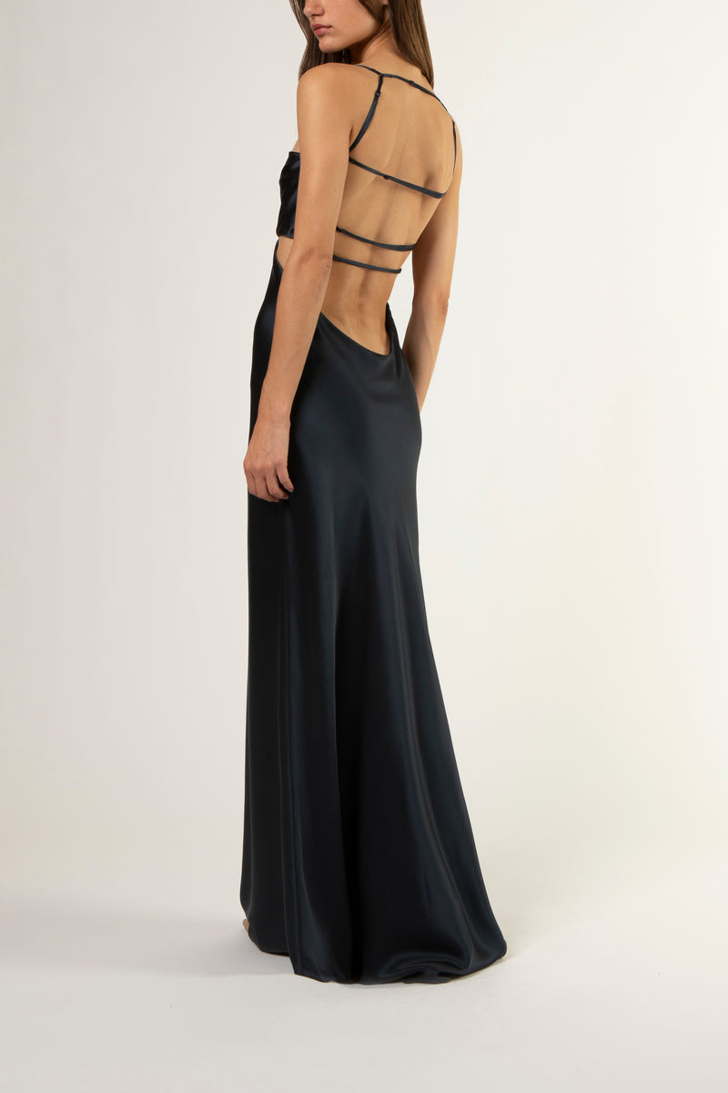 Multi-strap plunge back cutout gown - midnight Michelle Mason Multi-strap plunge back cutout gown - midnight Michelle Mason