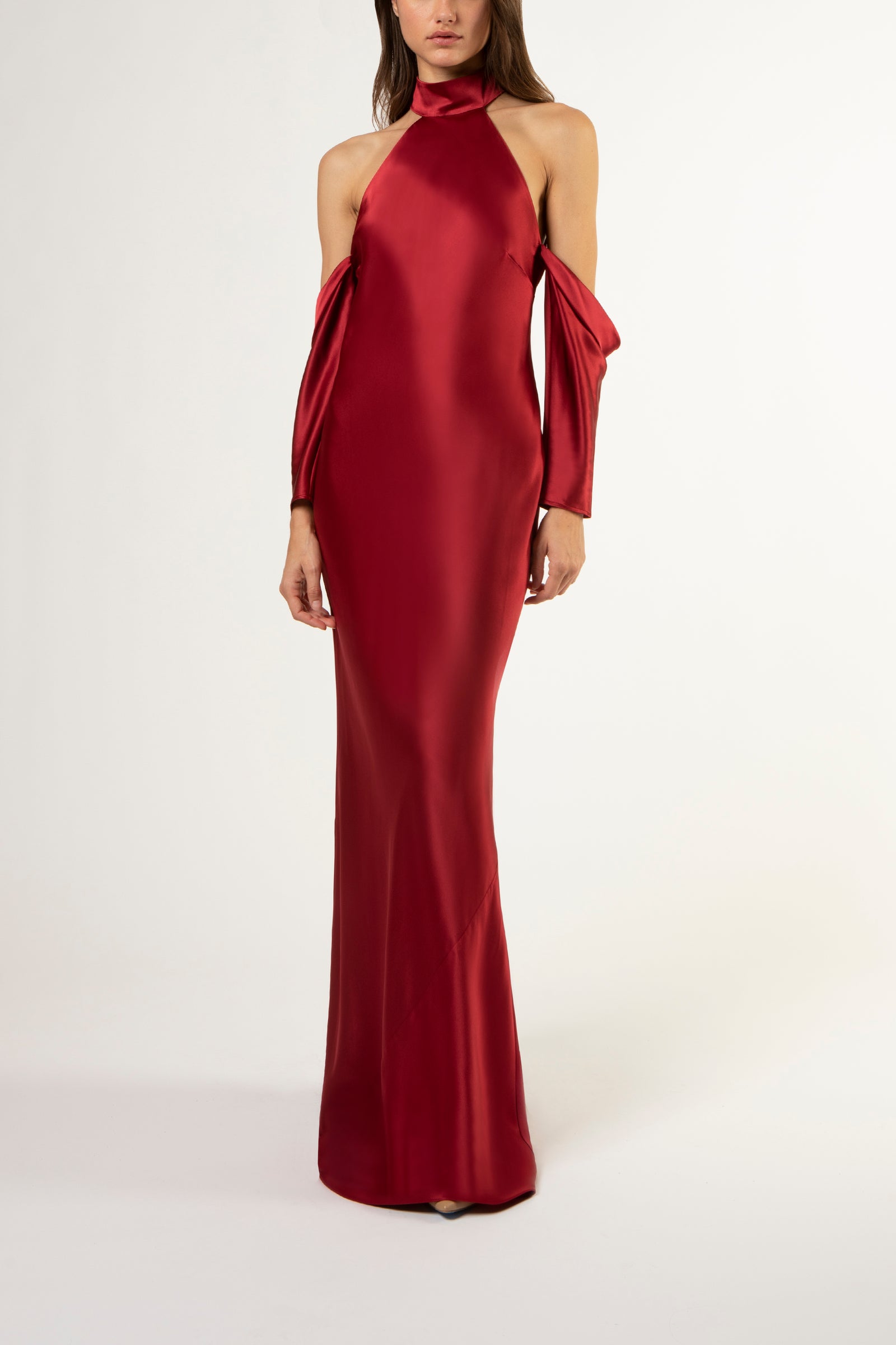 Halter drop sleeve gown