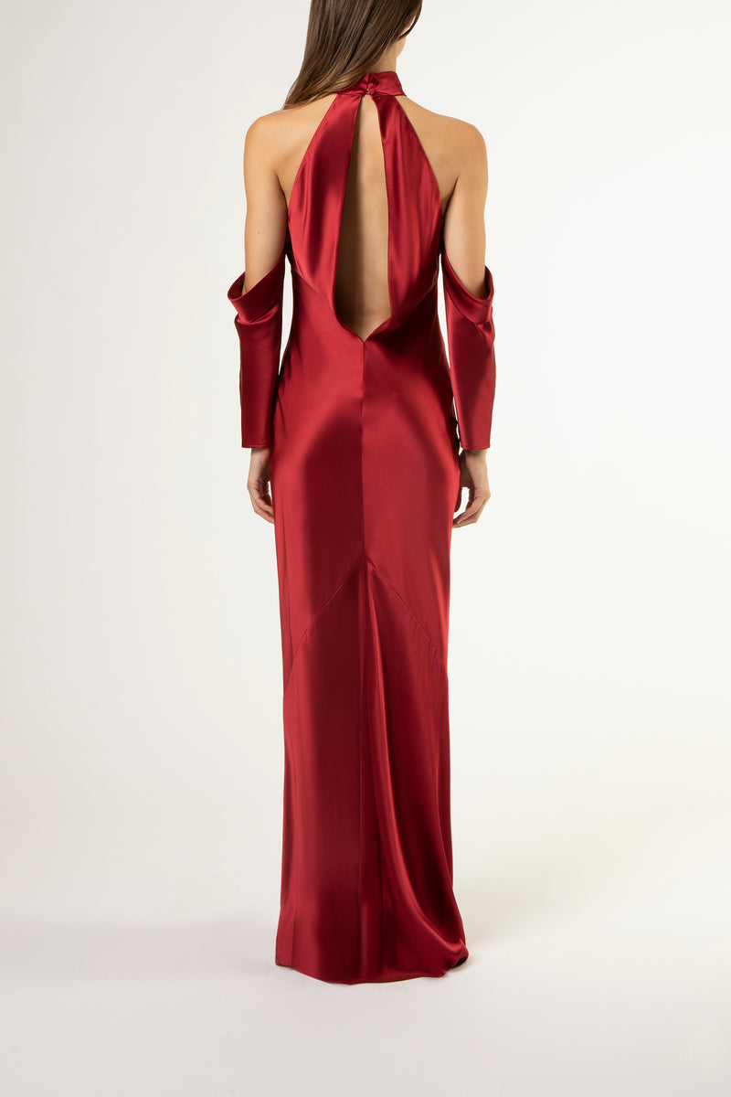 Halter drop sleeve gown - sangria Michelle Mason Halter drop sleeve gown - sangria Michelle Mason