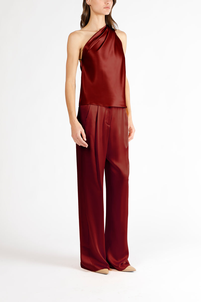 Asymmetrical halterneck top - oxblood