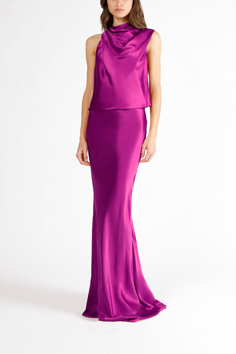 Drape neck detail open back top - magenta
