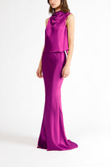 Drape neck detail open back top - magenta