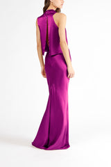 Drape neck detail open back top - magenta