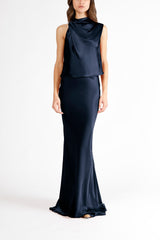 Drape neck detail open back top - midnight