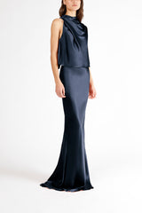 Drape neck detail open back top - midnight