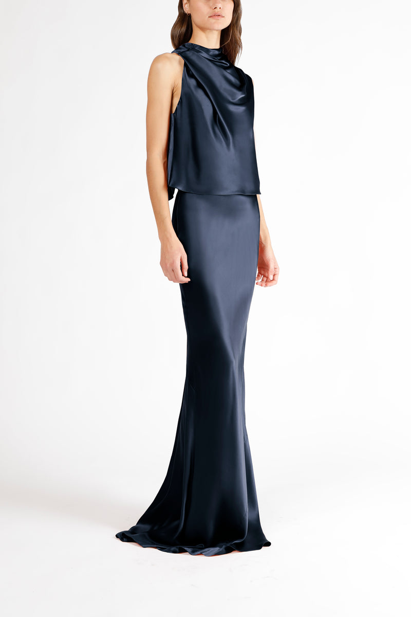 Drape neck detail open back top - midnight