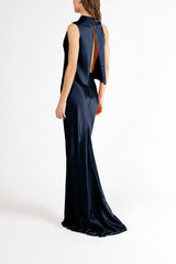 Drape neck detail open back top - midnight