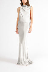 Drape neck detail open back top - sterling