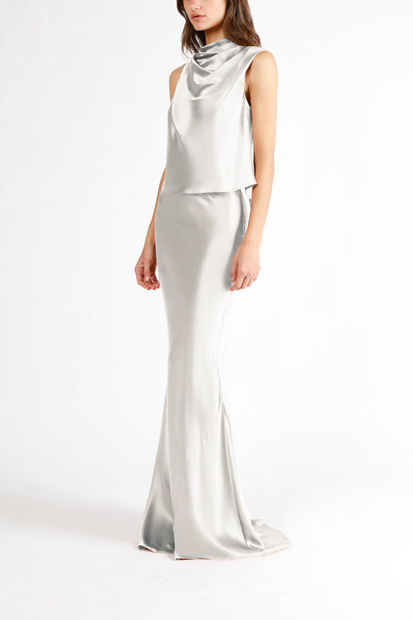 Drape neck detail open back top - sterling