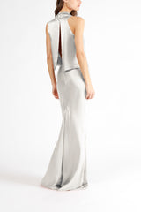 Drape neck detail open back top - sterling