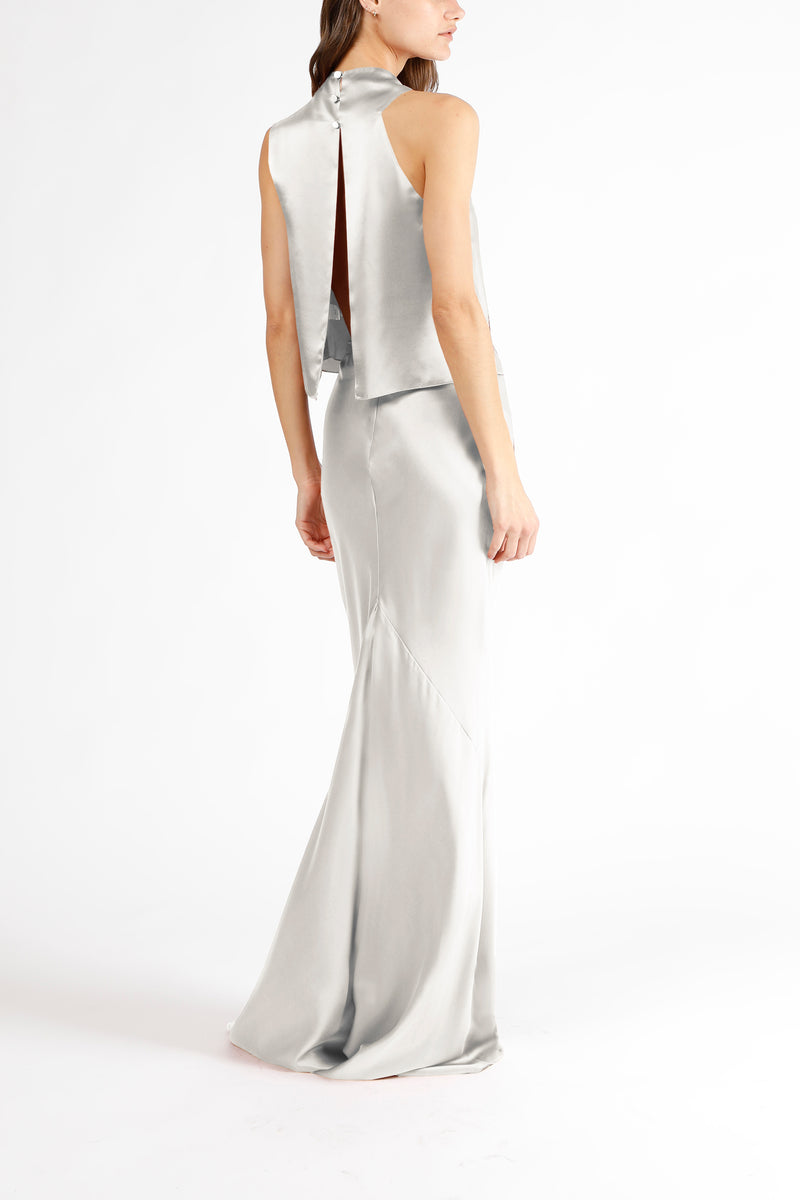 Drape neck detail open back top - sterling