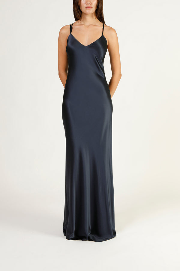 Multi strap back cowl bias gown - midnight