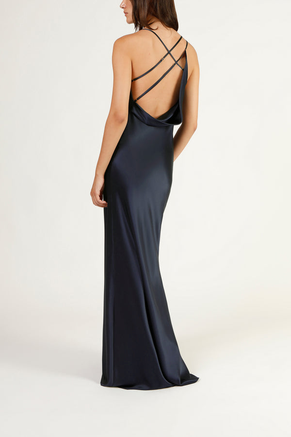 Multi strap back cowl bias gown - midnight