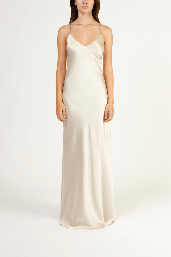 Multi strap back cowl bias gown - pearl