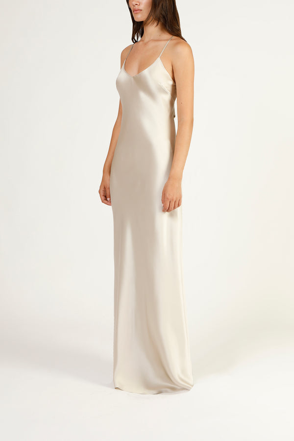 Multi strap back cowl bias gown - pearl