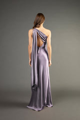 One shoulder gown with tie - mauve (preorder)