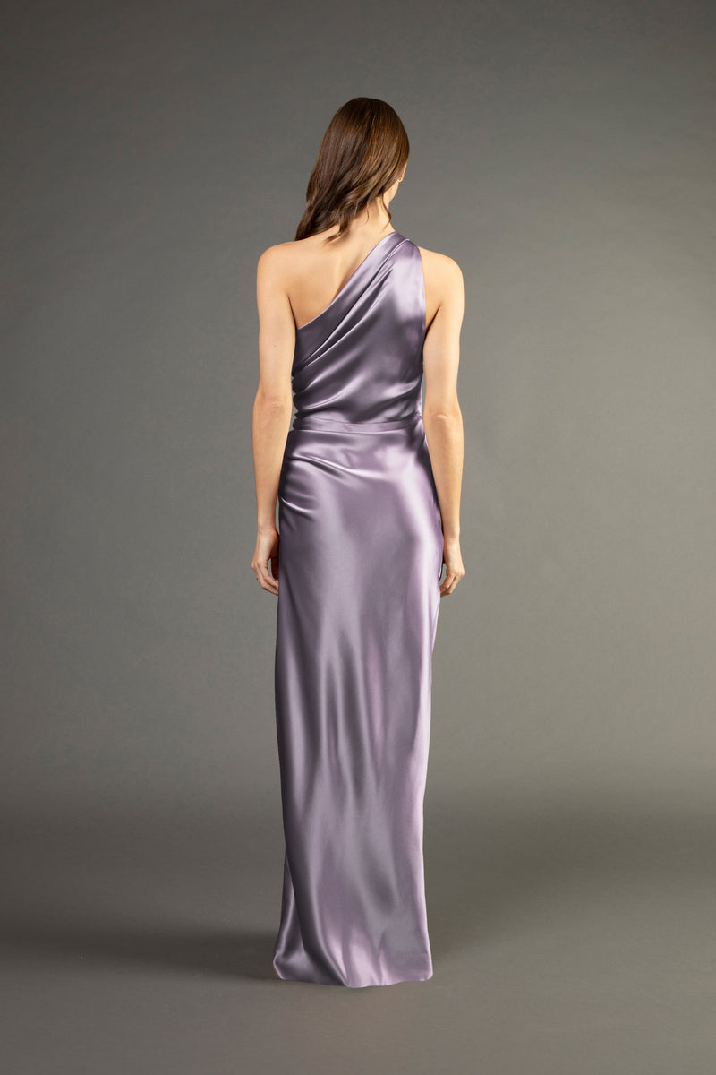 Asymmetrical gathered gown - mauve (preorder)
