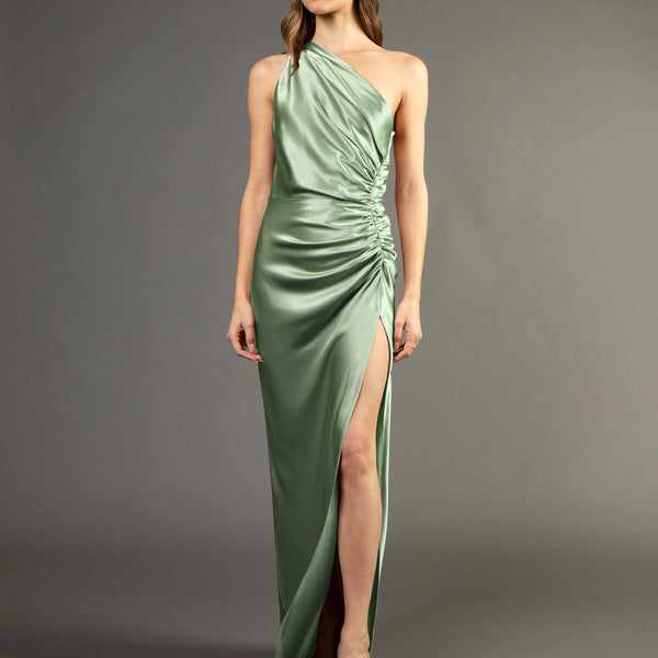 Michelle Mason asymmetric open back gown - Green