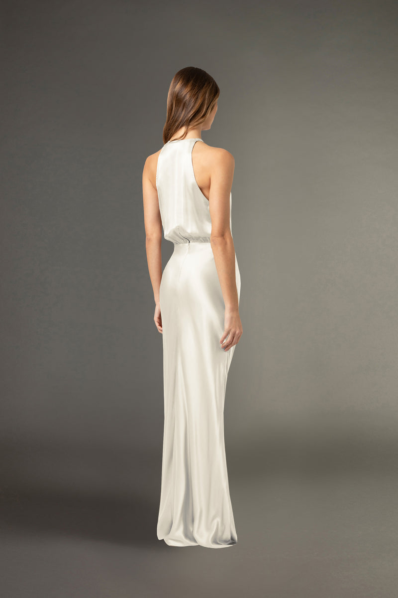 Michelle Mason drape-panel silk gown - White