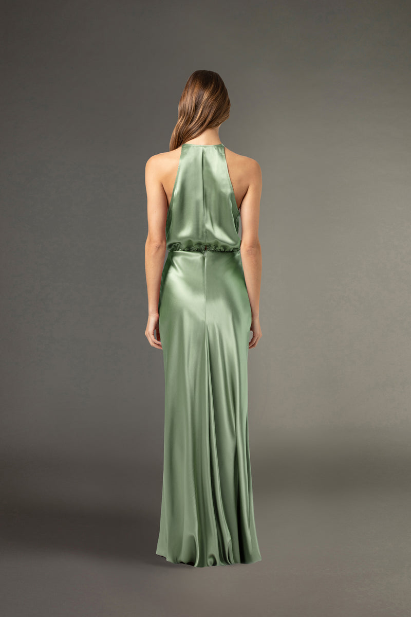 Halter draped gown - sage