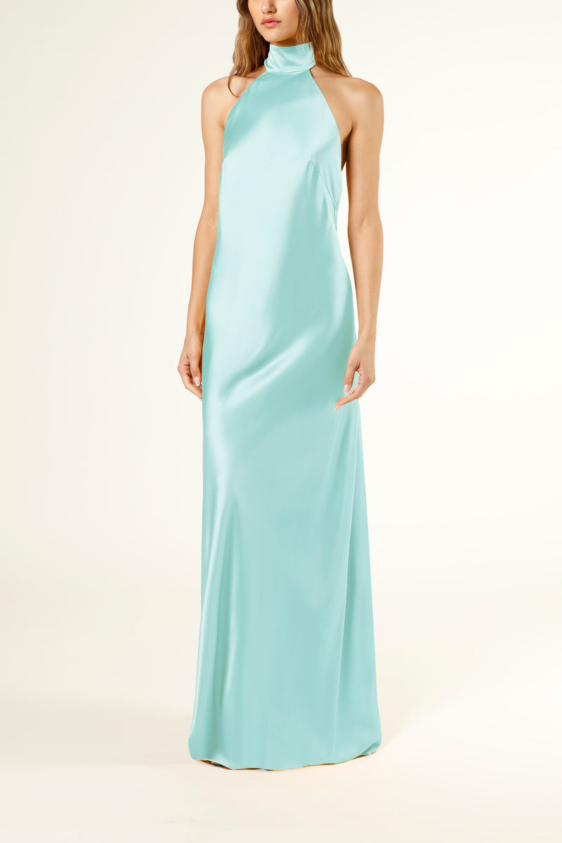 Halter tie neck backless gown - aquamarine Michelle Mason Halter tie neck backless gown - aquamarine Michelle Mason