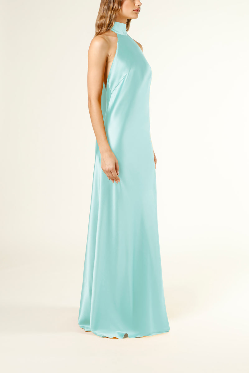 Halter Tie Neck Backless Gown - Aquamarine 6 Halter Tie Neck Backless Gown - Aquamarine 6
