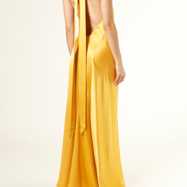 Halter tie neck backless gown