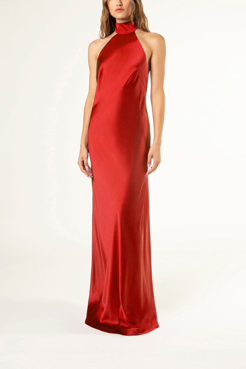 Halter Tie Neck Backless Gown - Cayenne 4 Halter Tie Neck Backless Gown - Cayenne 4