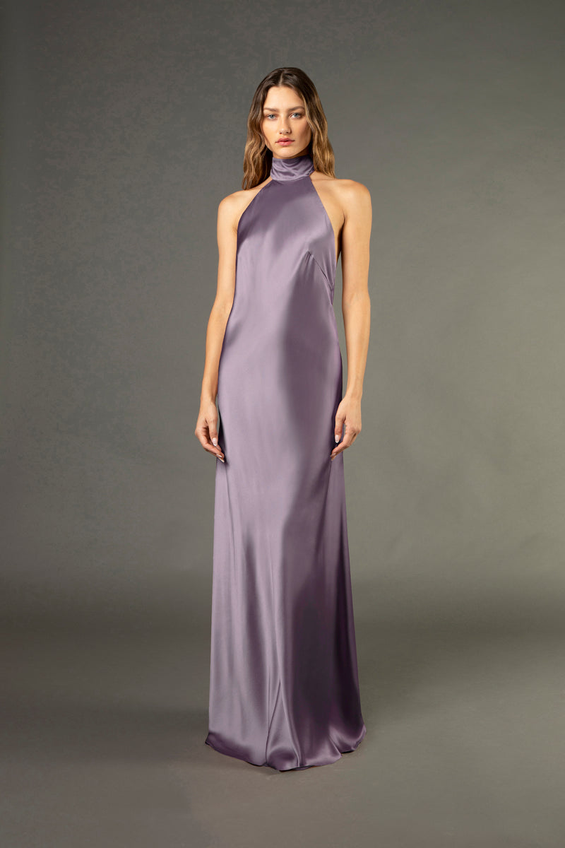 satin high neck backless dress SAU LEE Penelope High-Neck Backless Satin Gown