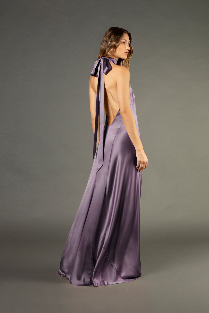 Halter tie neck backless gown - mauve Halter tie neck backless gown - mauve