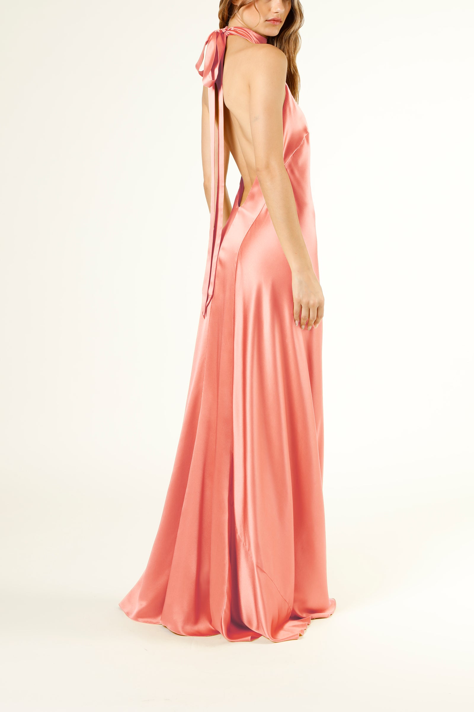 Halter tie neck backless gown