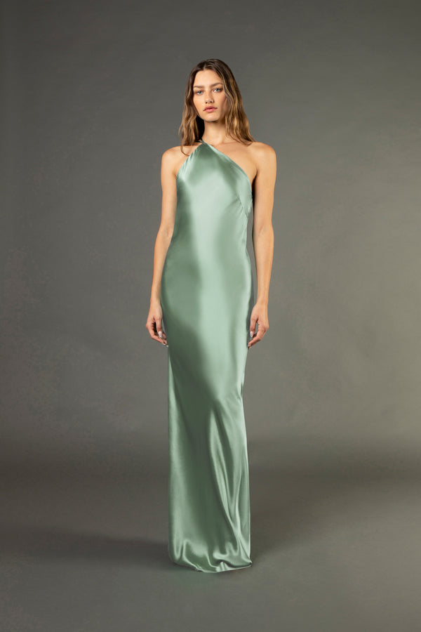 Open back cowl bias gown - sage
