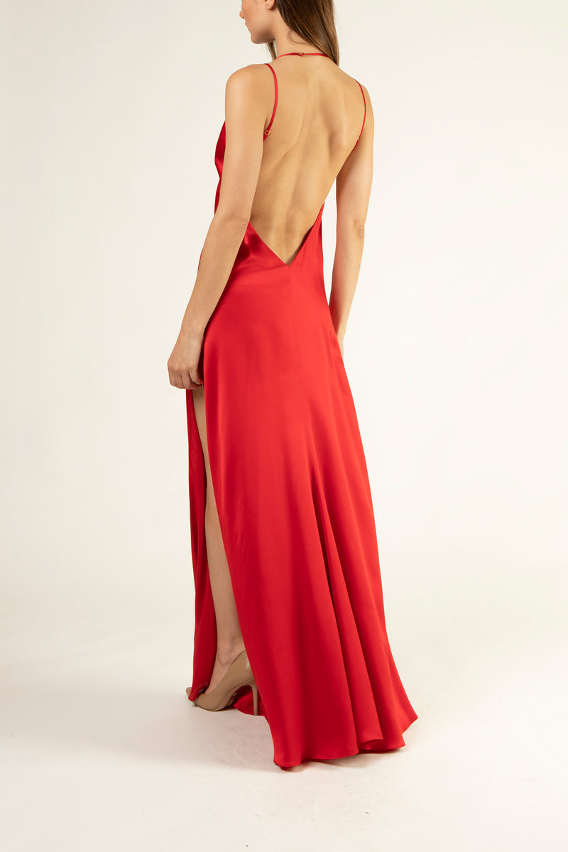 Deep V neckline gown - red
