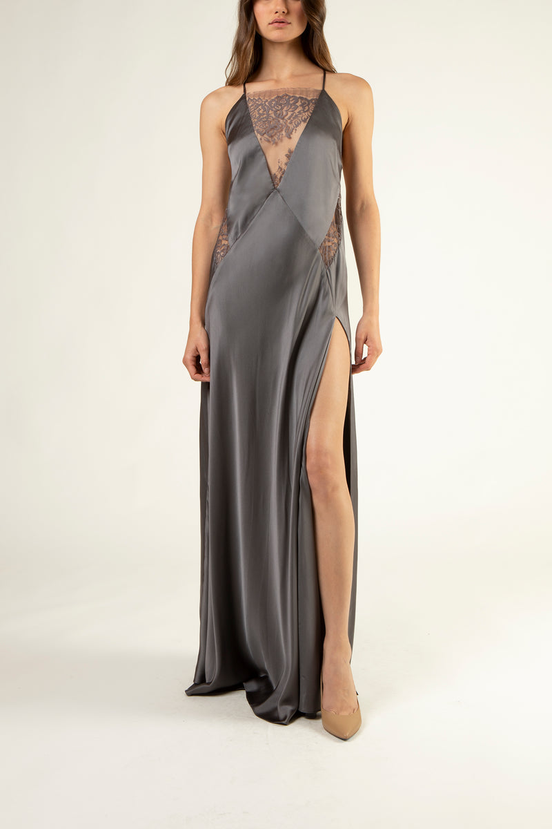 Lace inset gown - graphite