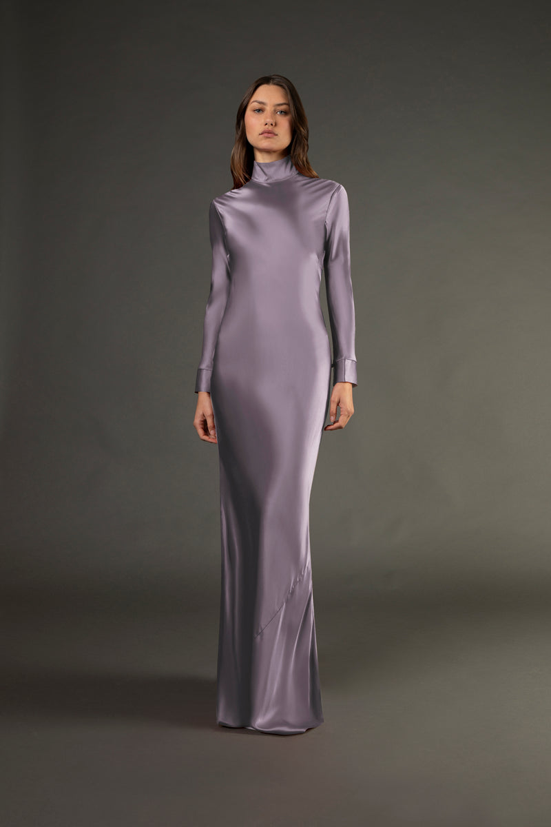 Open back long sleeve gown - mauve Michelle Mason Open back long sleeve gown - mauve Michelle Mason