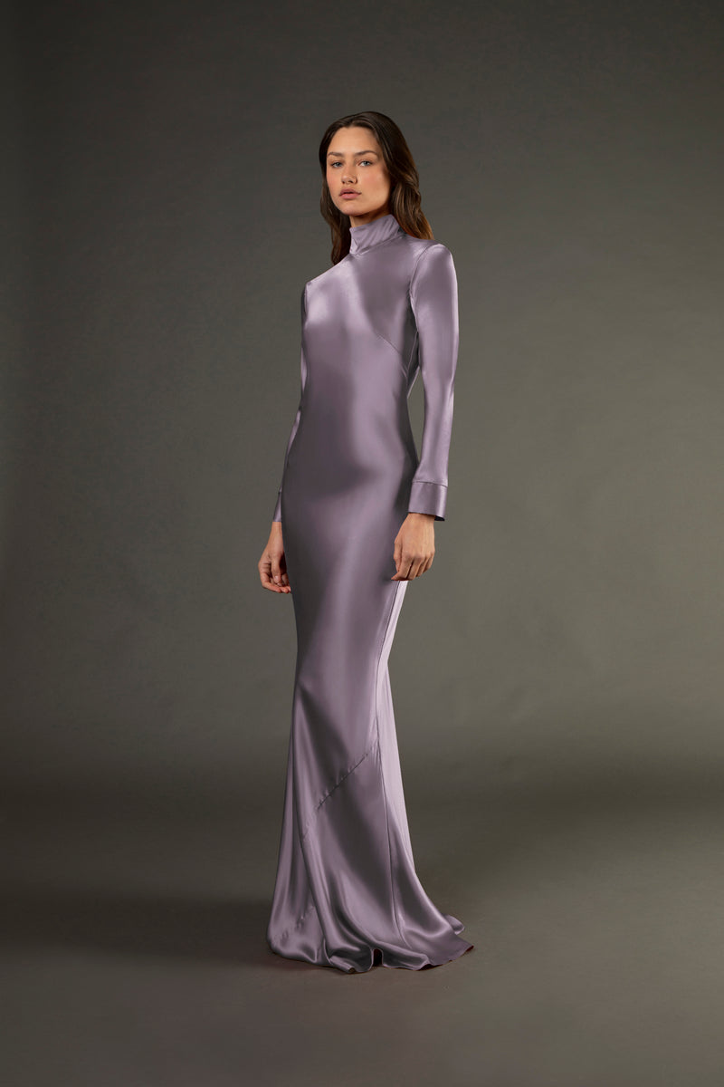 Open back long sleeve gown - mauve Michelle Mason Open back long sleeve gown - mauve Michelle Mason
