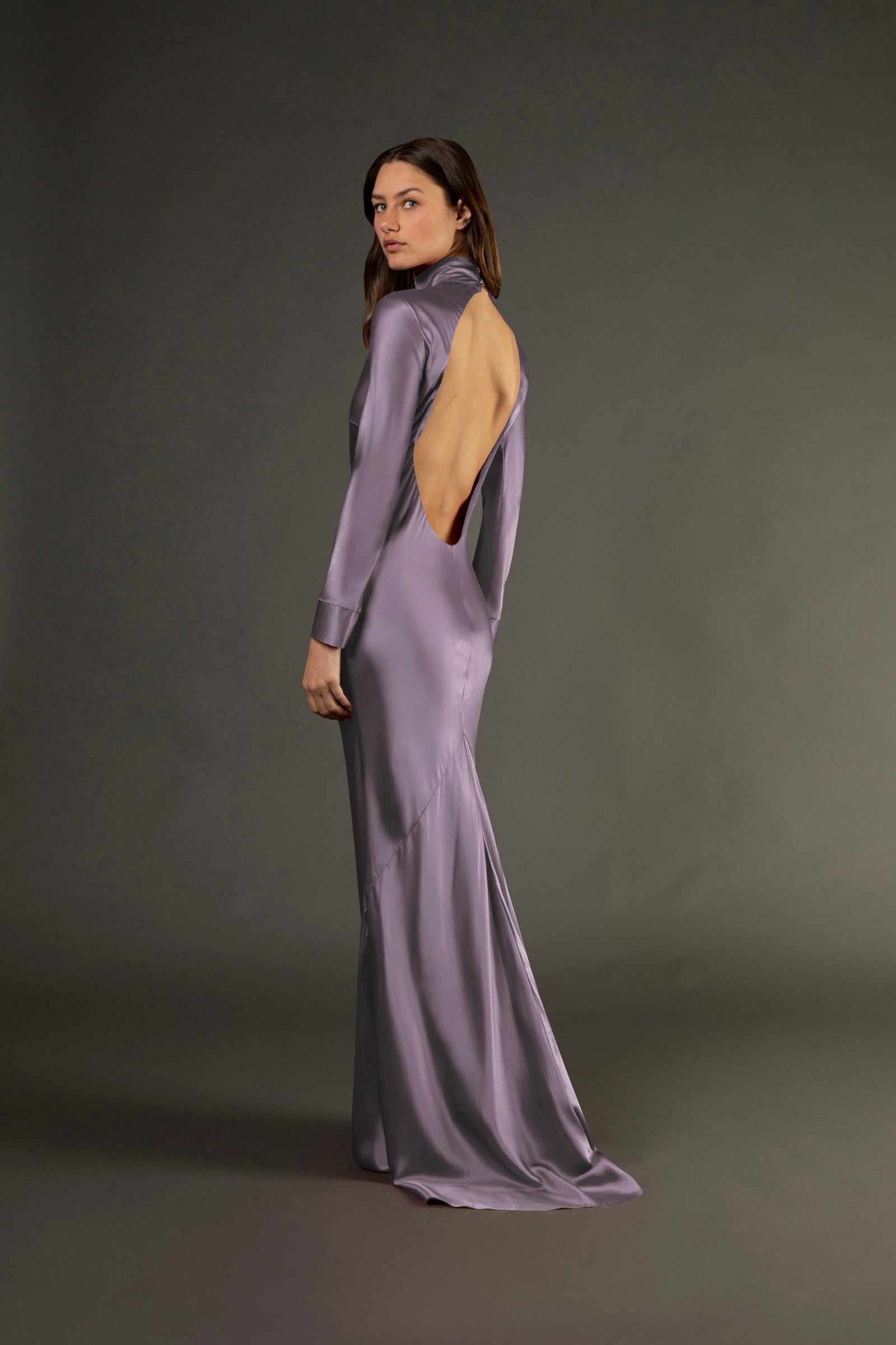Open back long sleeve gown