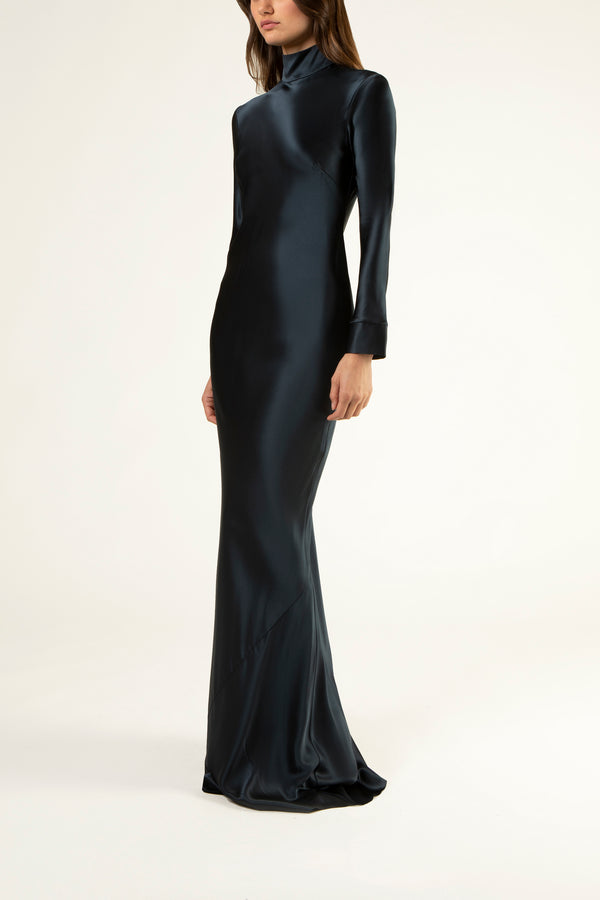Open back long sleeve gown - carbon