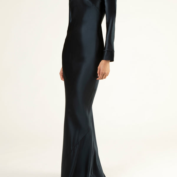 michelle mason long sleeve wrap dress Open back long sleeve gown