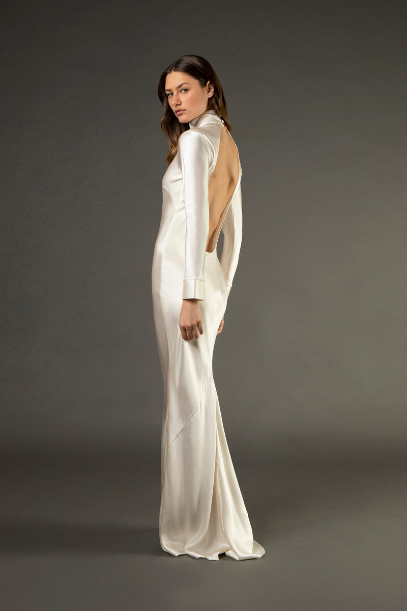 Open back long sleeve gown - ivory Michelle Mason Open back long sleeve gown - ivory Michelle Mason