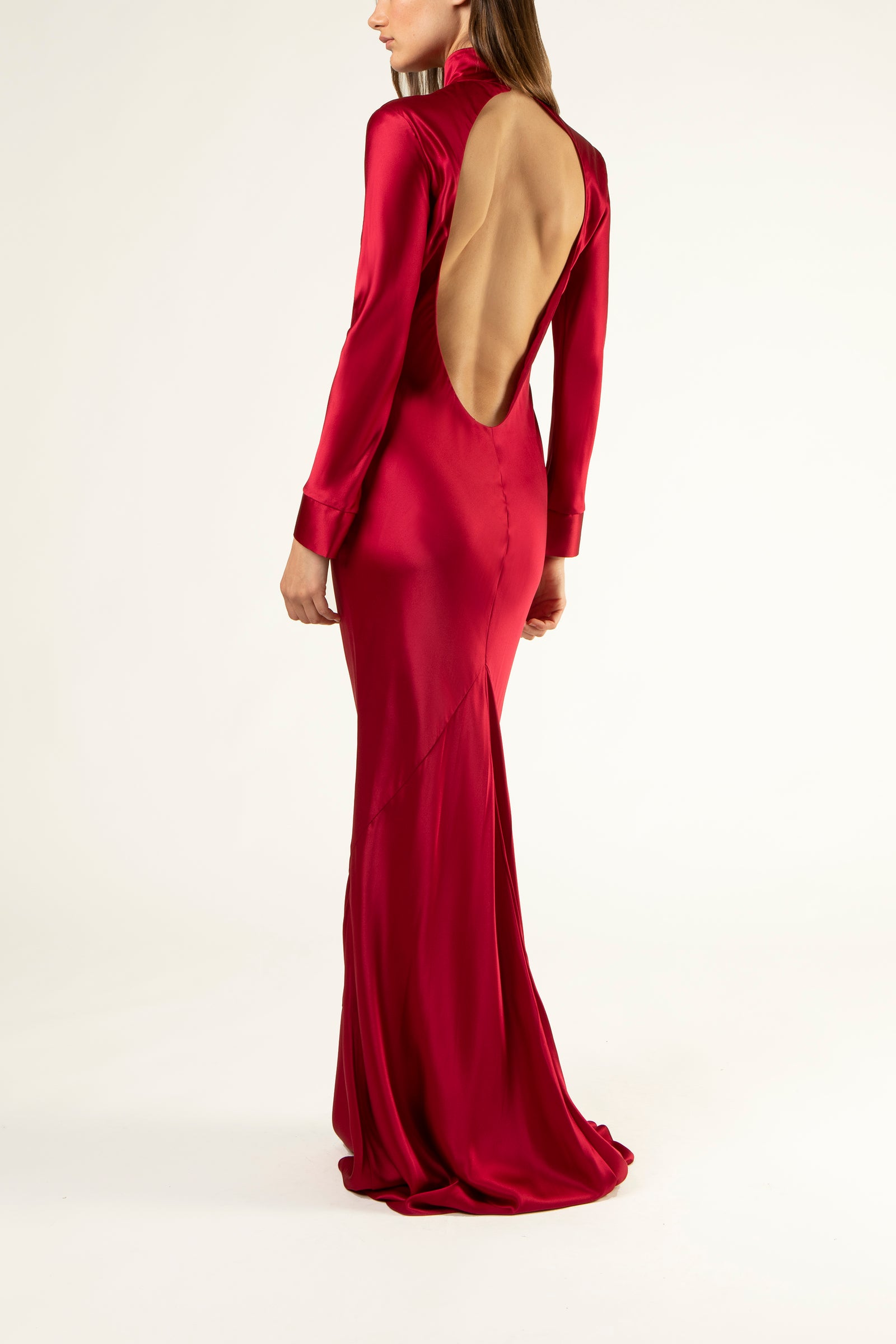 Open Back Long Sleeve Gown