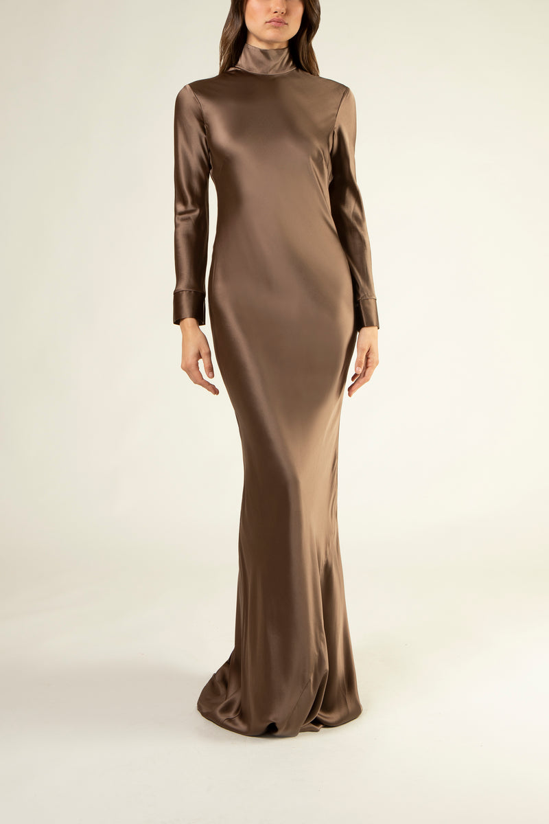 Open back long sleeve gown - umber 2 Open back long sleeve gown - umber 2