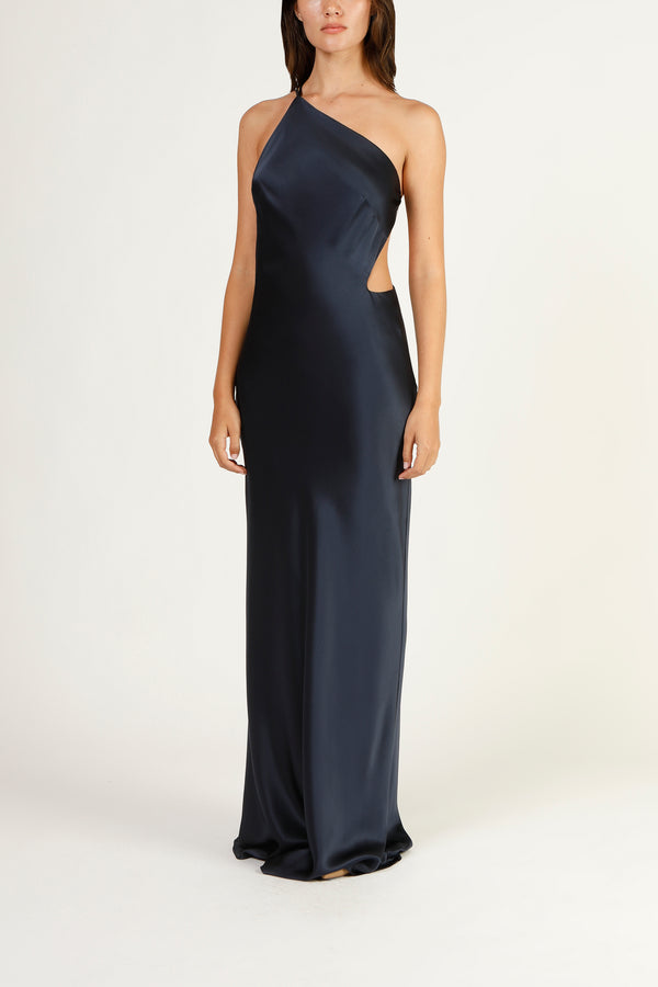 Asymmetrical strap cutout gown - midnight