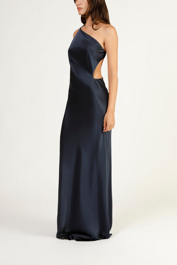 Asymmetrical strap cutout gown - midnight