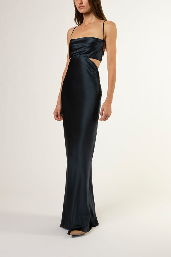 Multi-strap plunge back cutout gown - midnight (preorder)