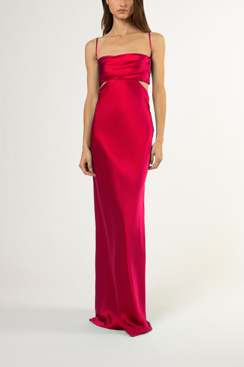 Multi-strap plunge back cutout gown - ruby
